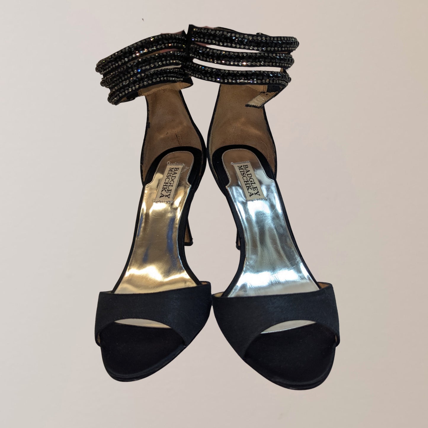Badgley Mischka black satin strappy high-heels