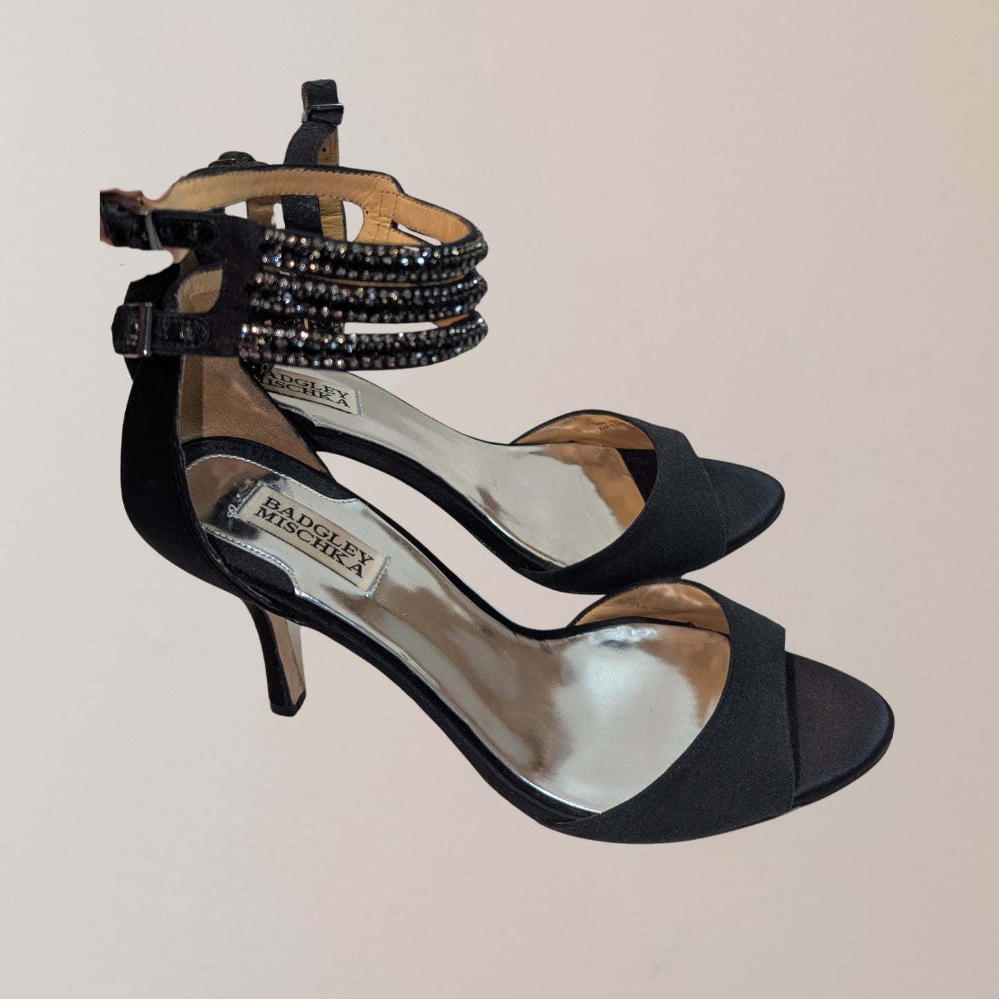 Badgley Mischka black satin strappy high-heels
