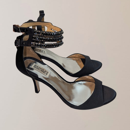 Badgley Mischka black satin strappy high-heels