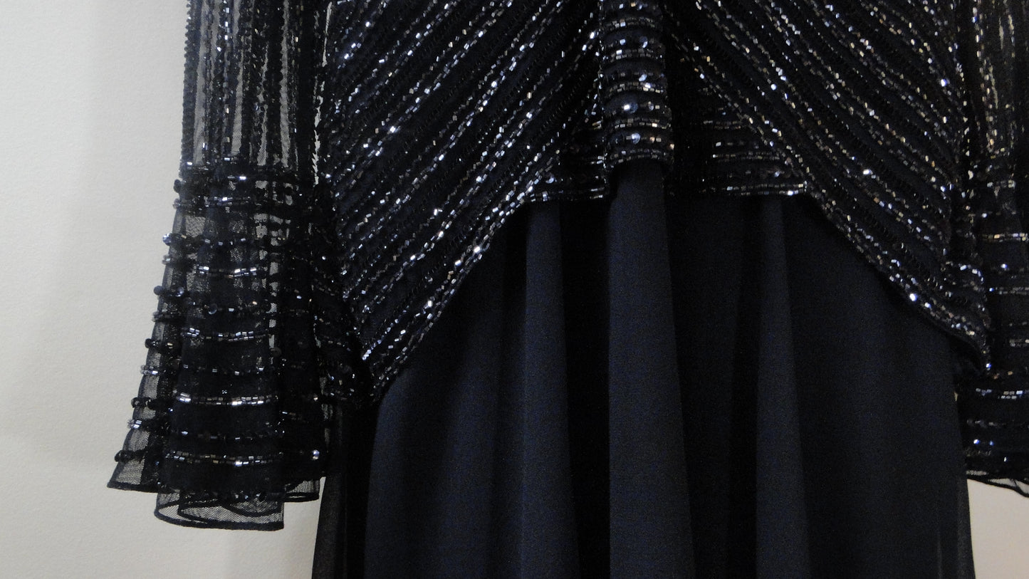 Terani Couture Beaded V-neck blue