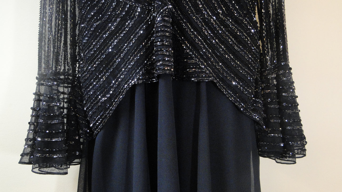 Terani Couture Beaded V-neck blue