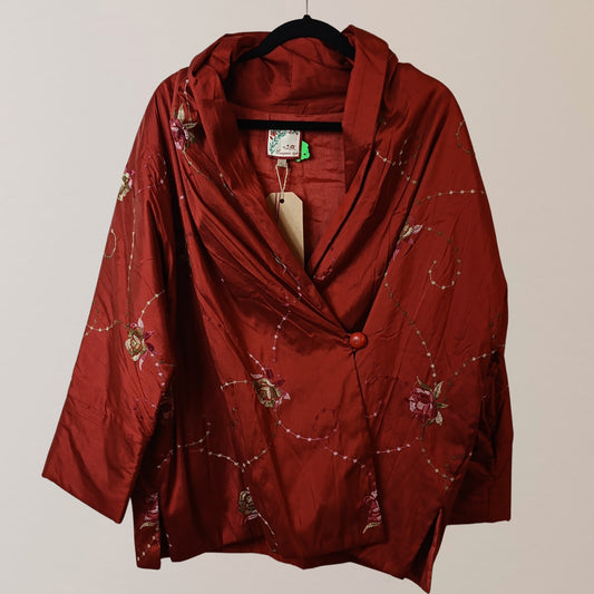 Vintage European Style Jacket Large 100% Silk, Red