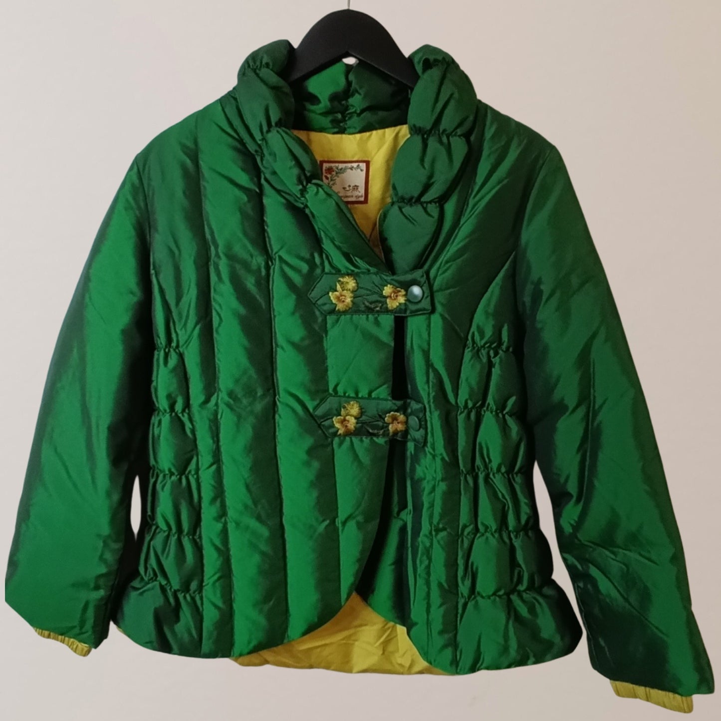 Vintage European Style Jacket Large 100% Silk, Dark Green