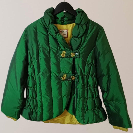 Vintage European Style Jacket Large 100% Silk, Dark Green