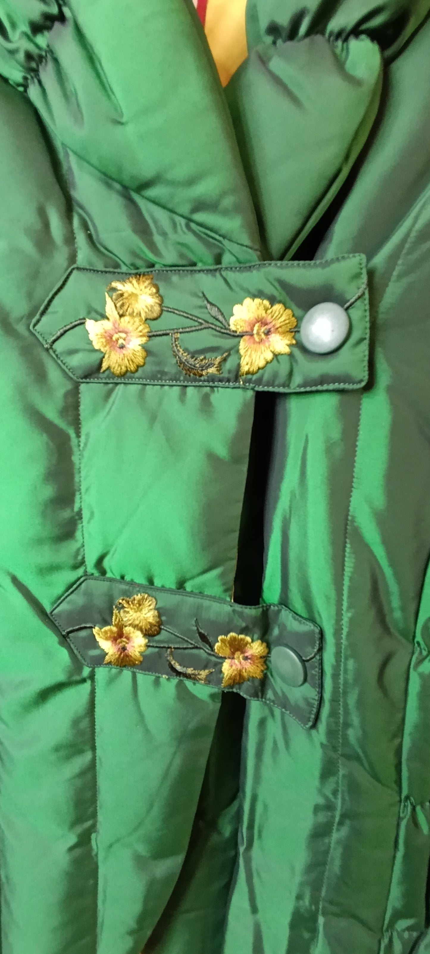 Vintage European Style Jacket Large 100% Silk, Dark Green