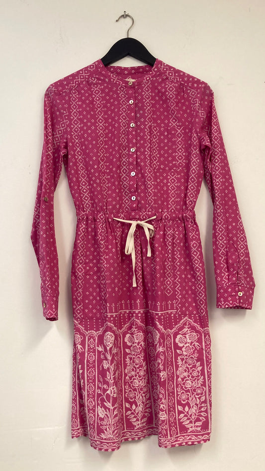 Pink Patterned Button Up Midi Dress