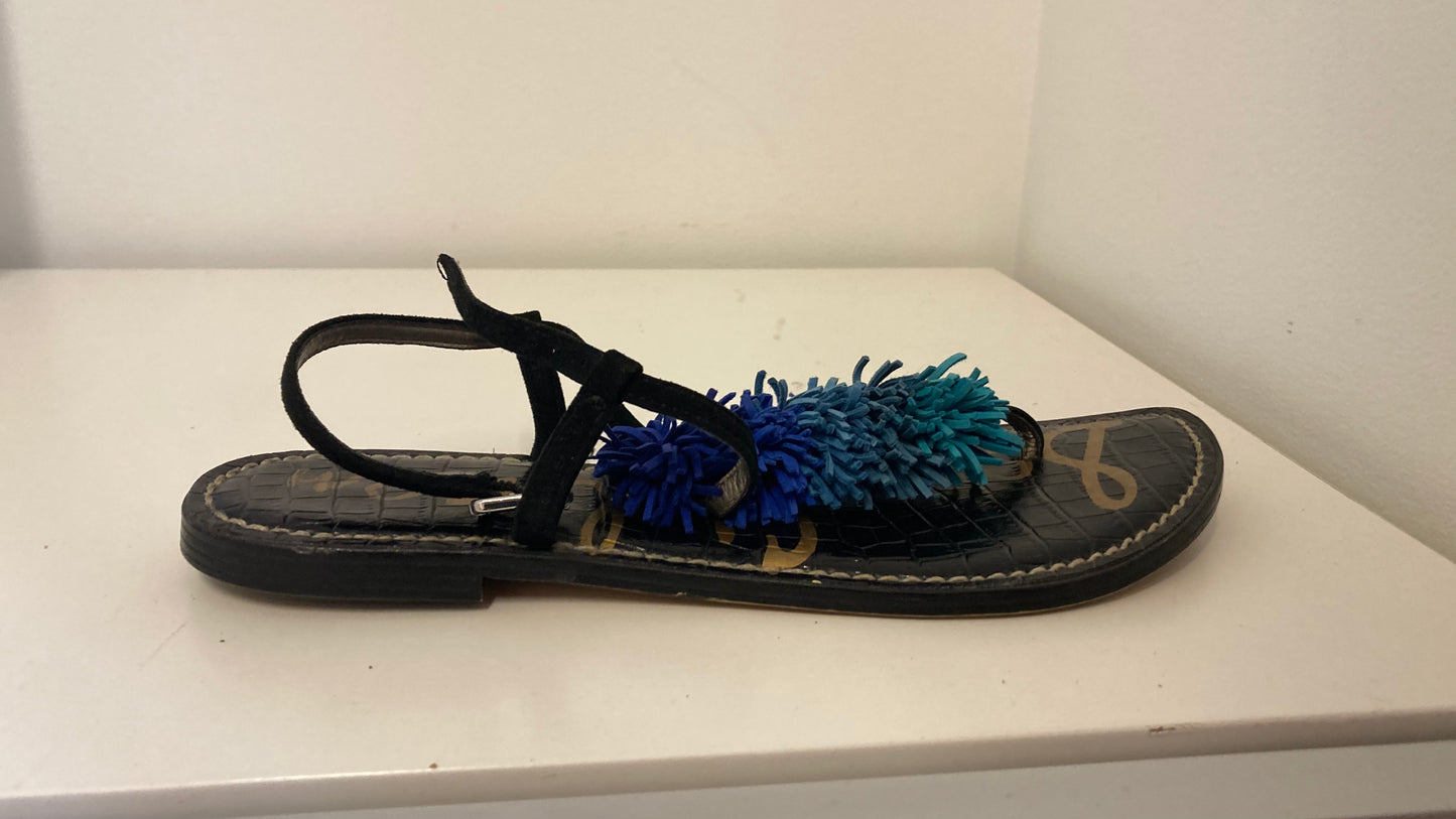 Black Sandals With Blue Fringe
