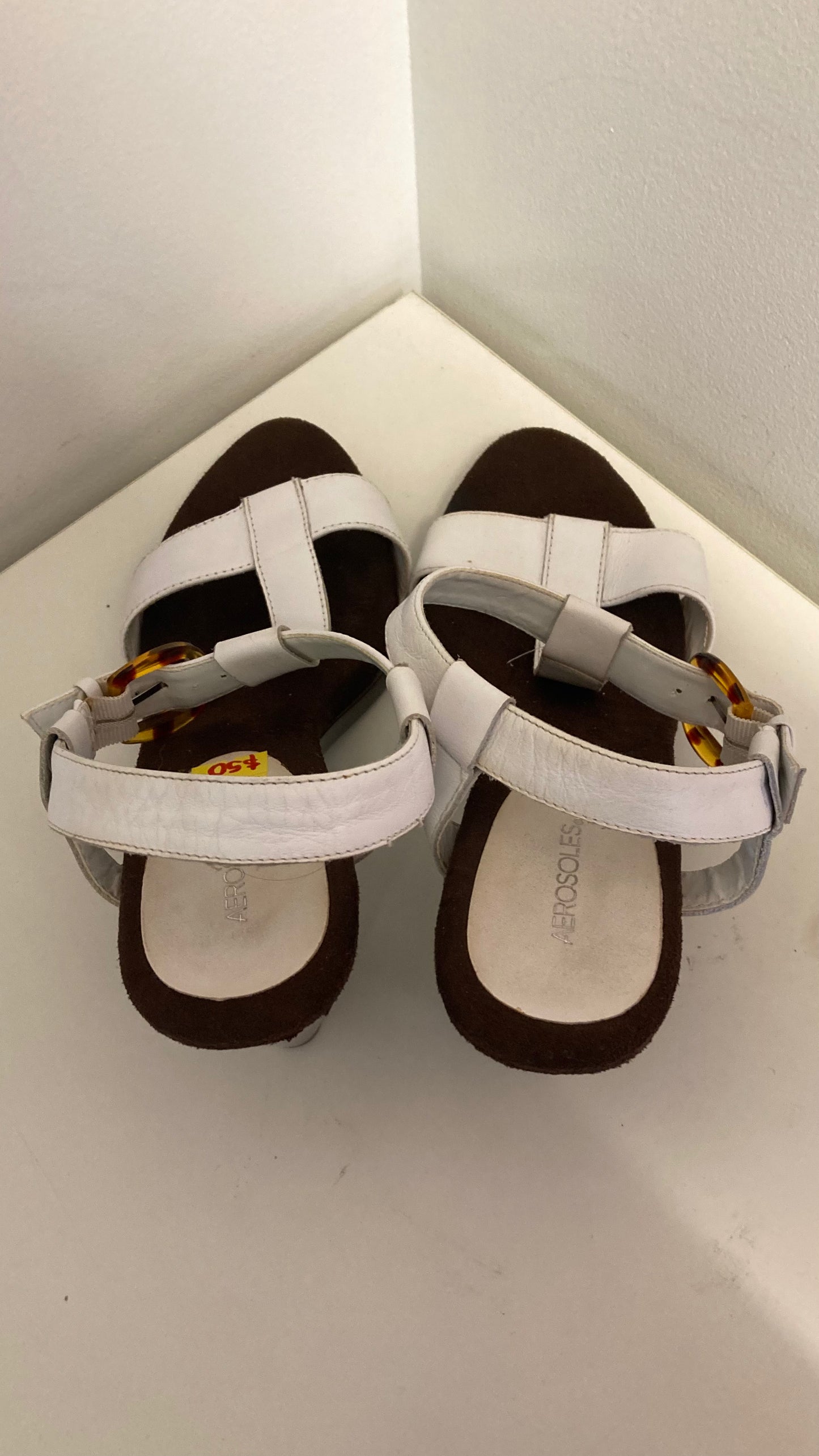 New Brown and White Strappy Heels