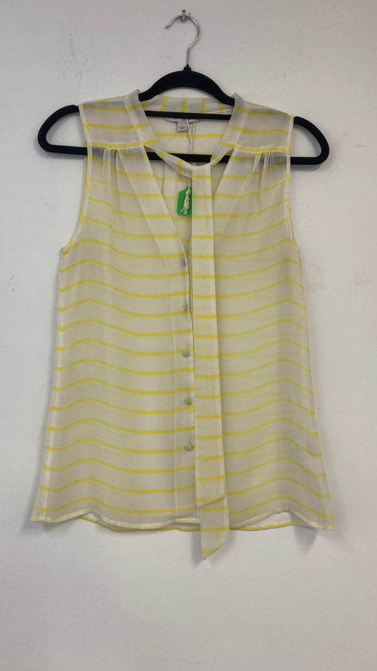 Yellow and White Striped Sheer Sleeveless Blouse