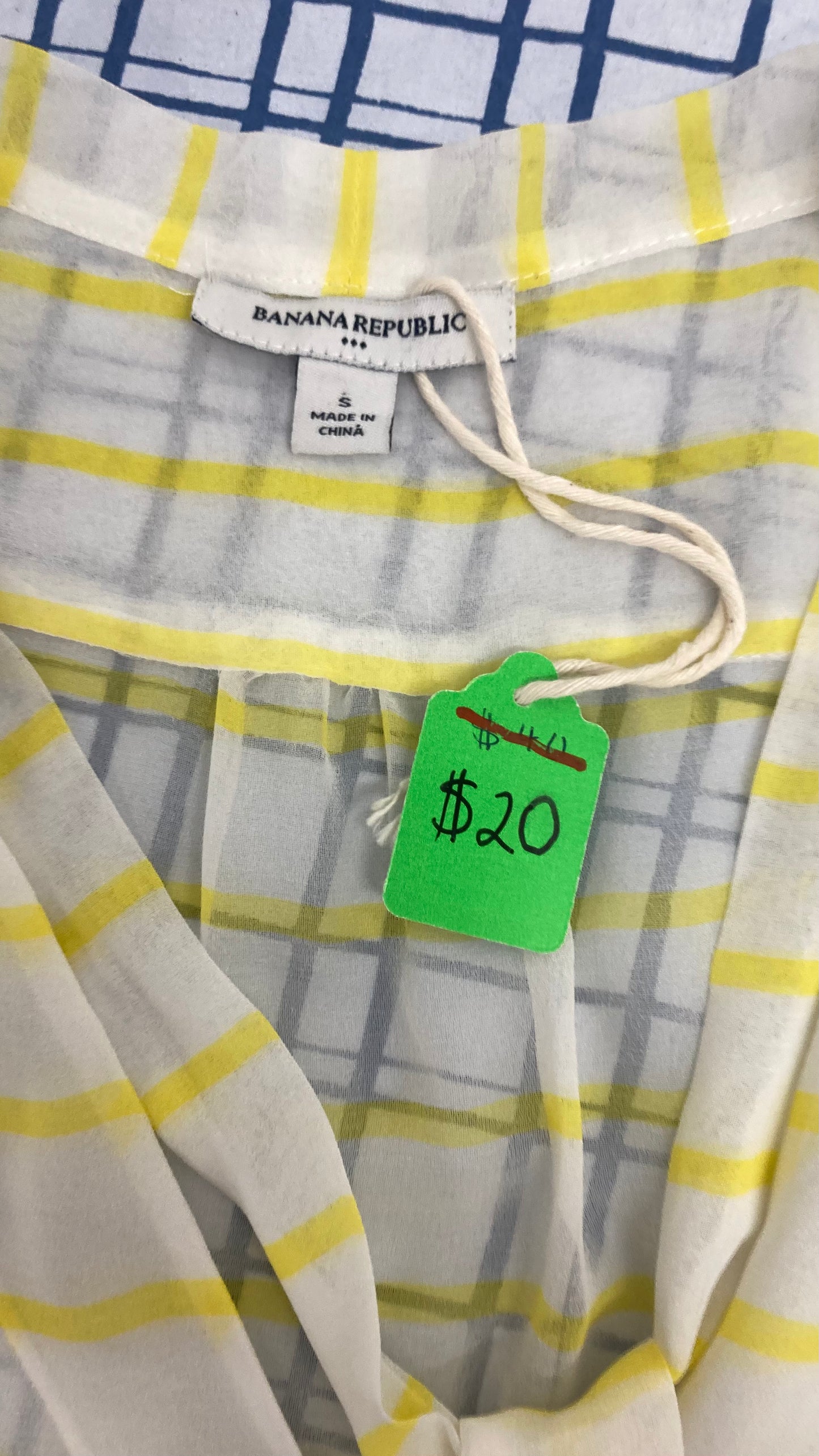 Yellow and White Striped Sheer Sleeveless Blouse