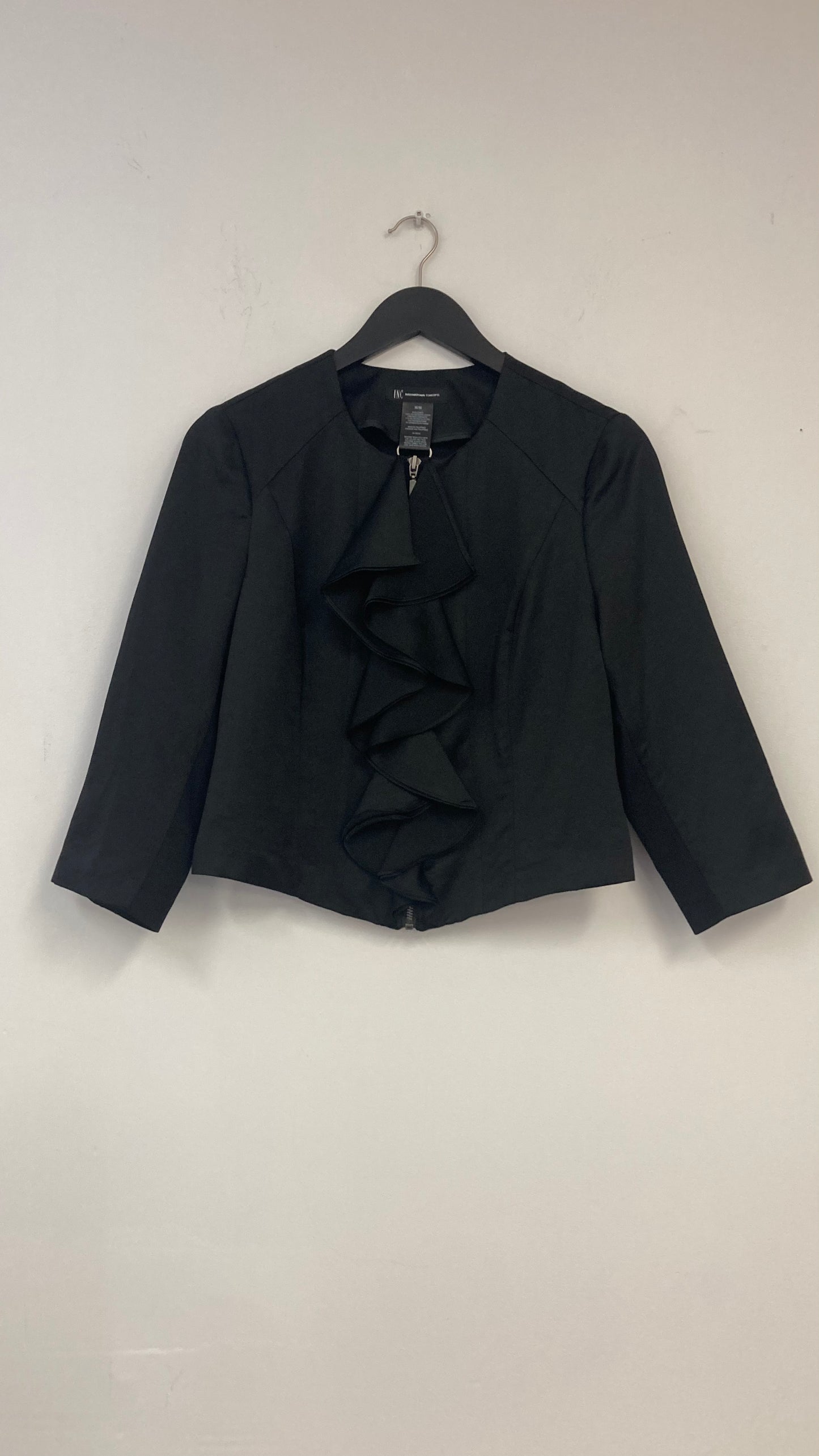 Black Overcoat with Front Ruffle