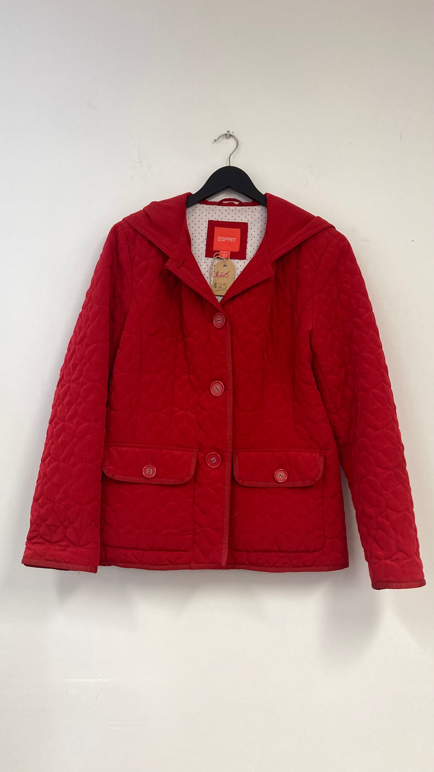 Red Button Up Quilted Coat