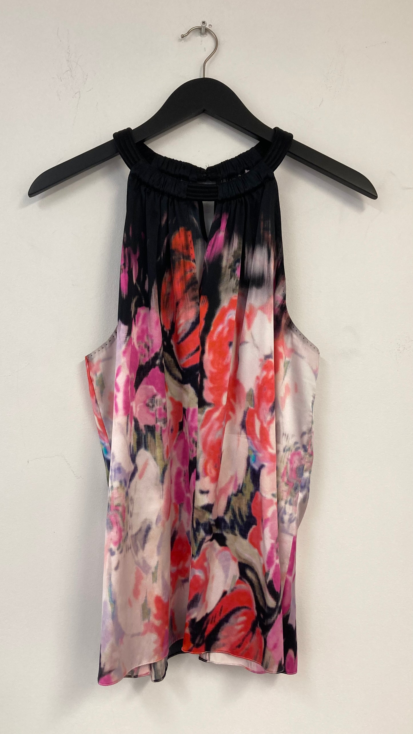 Black and Pink Floral Print Sleeveless Blouse