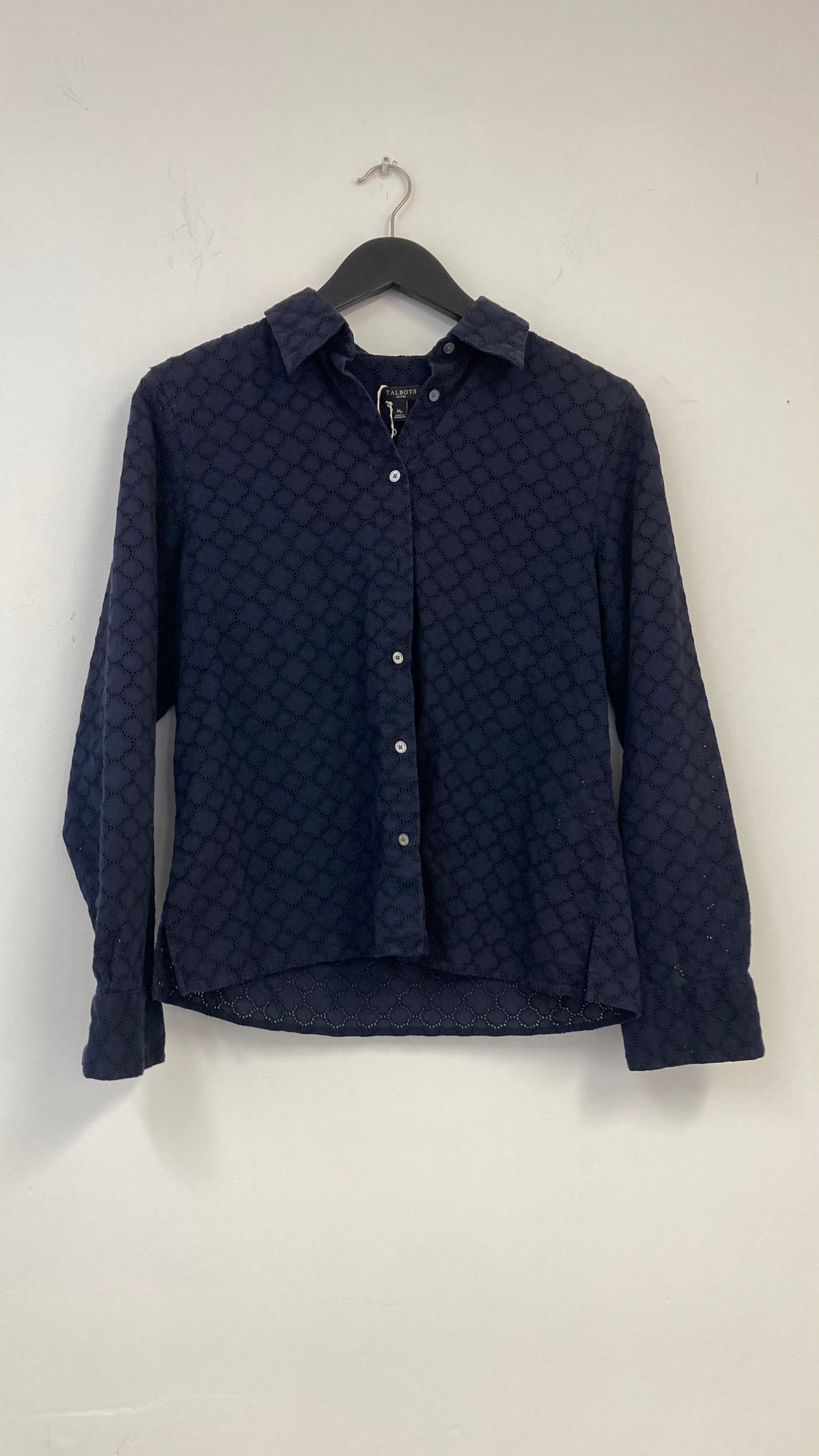 100% Cotton Navy Blue Lace Button Up Long Sleeve