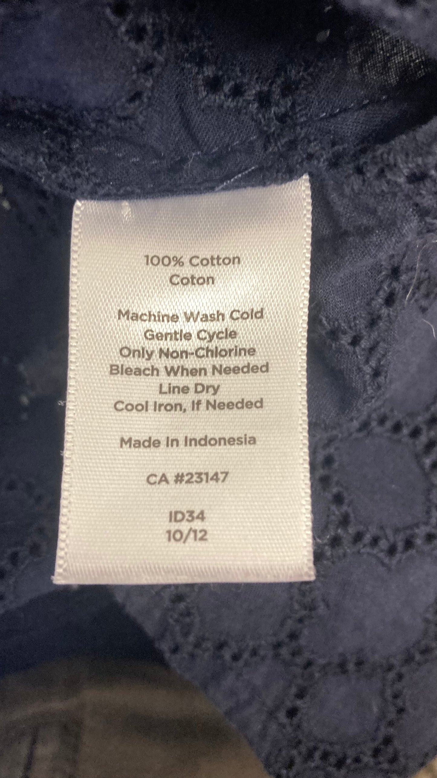 100% Cotton Navy Blue Lace Button Up Long Sleeve