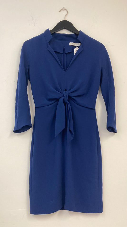 Blue 3/4 Sleeve Front Tie Midi Dress