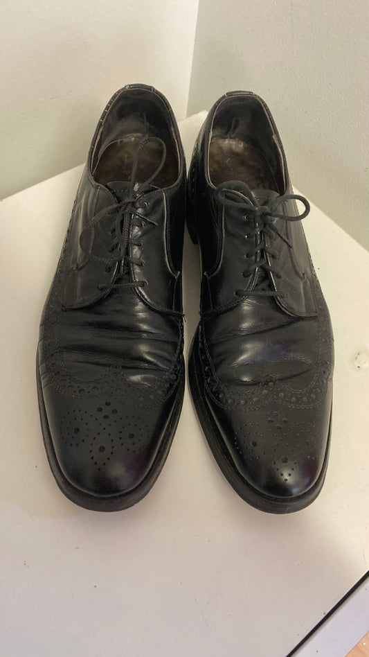 Black Leather Wingtip Men's Dress Shoes