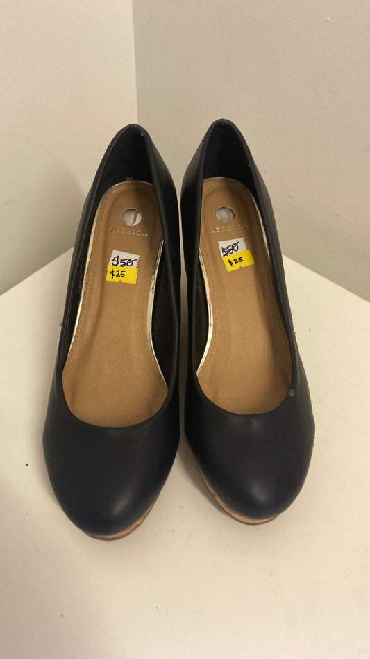 Black Cork Heel Wedges