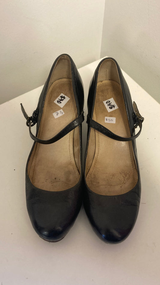 Genuine Leather Black Mary Jane Style Pumps