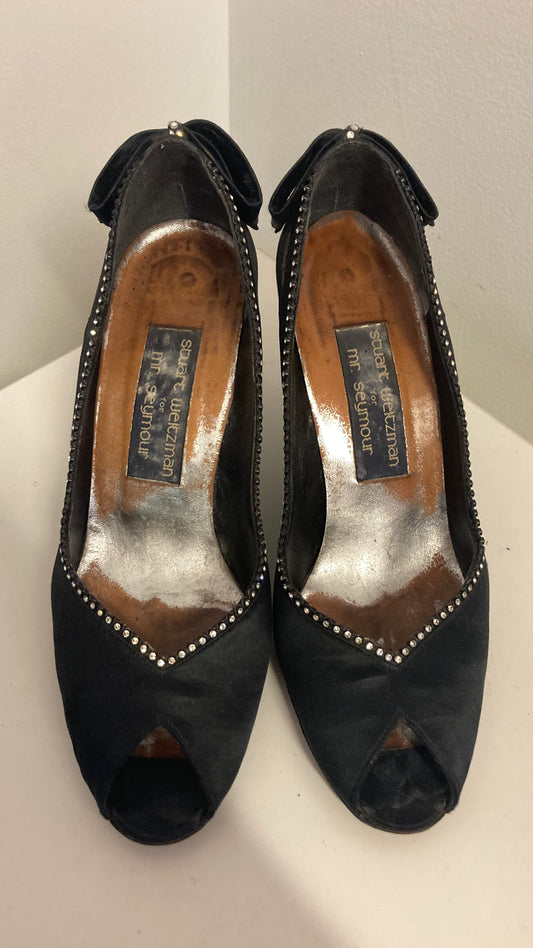 "For Mr Seymour" Black Open Toe Pumps With Sparkly Accents