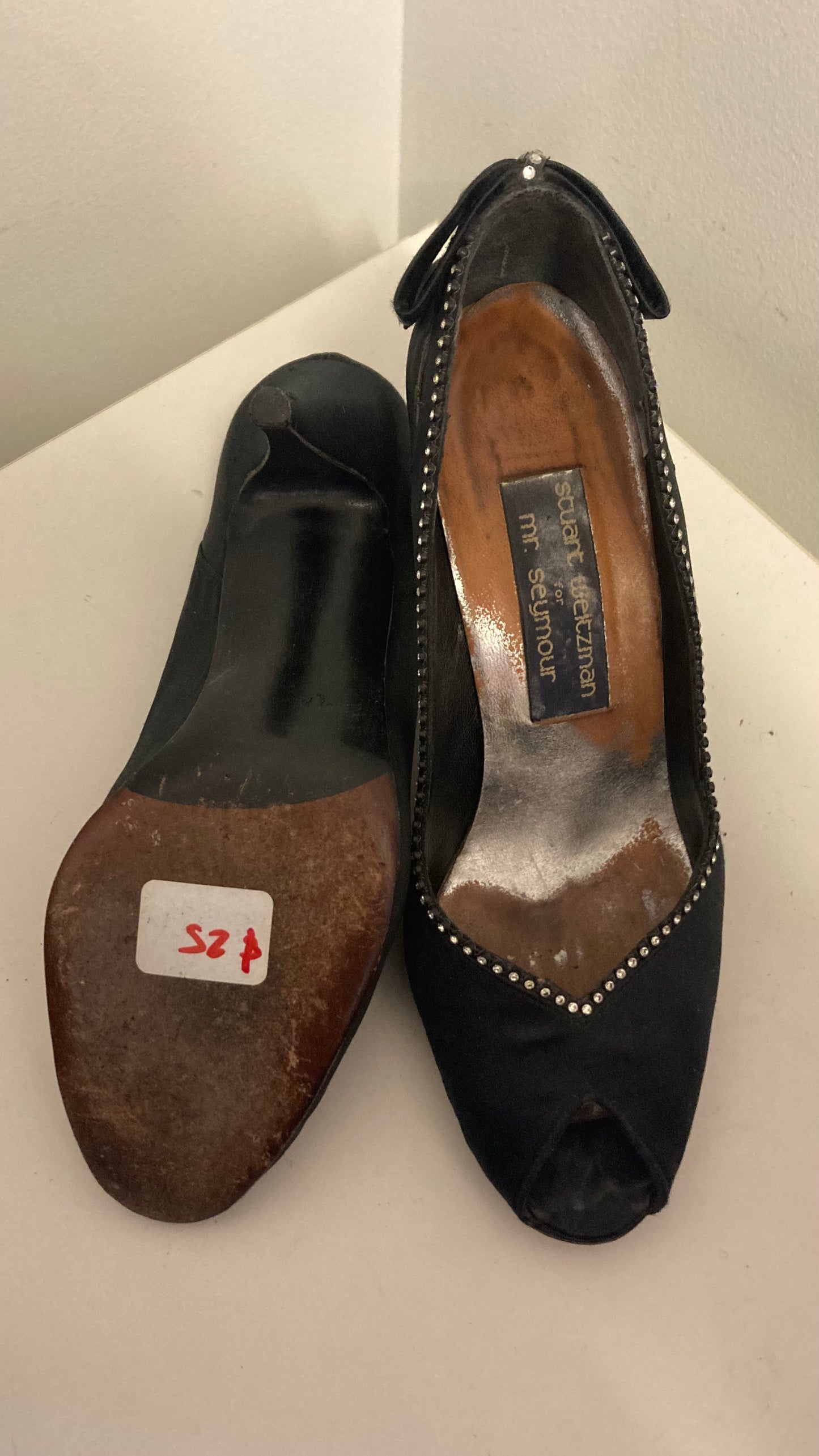 "For Mr Seymour" Black Open Toe Pumps With Sparkly Accents