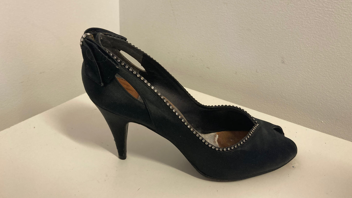 "For Mr Seymour" Black Open Toe Pumps With Sparkly Accents