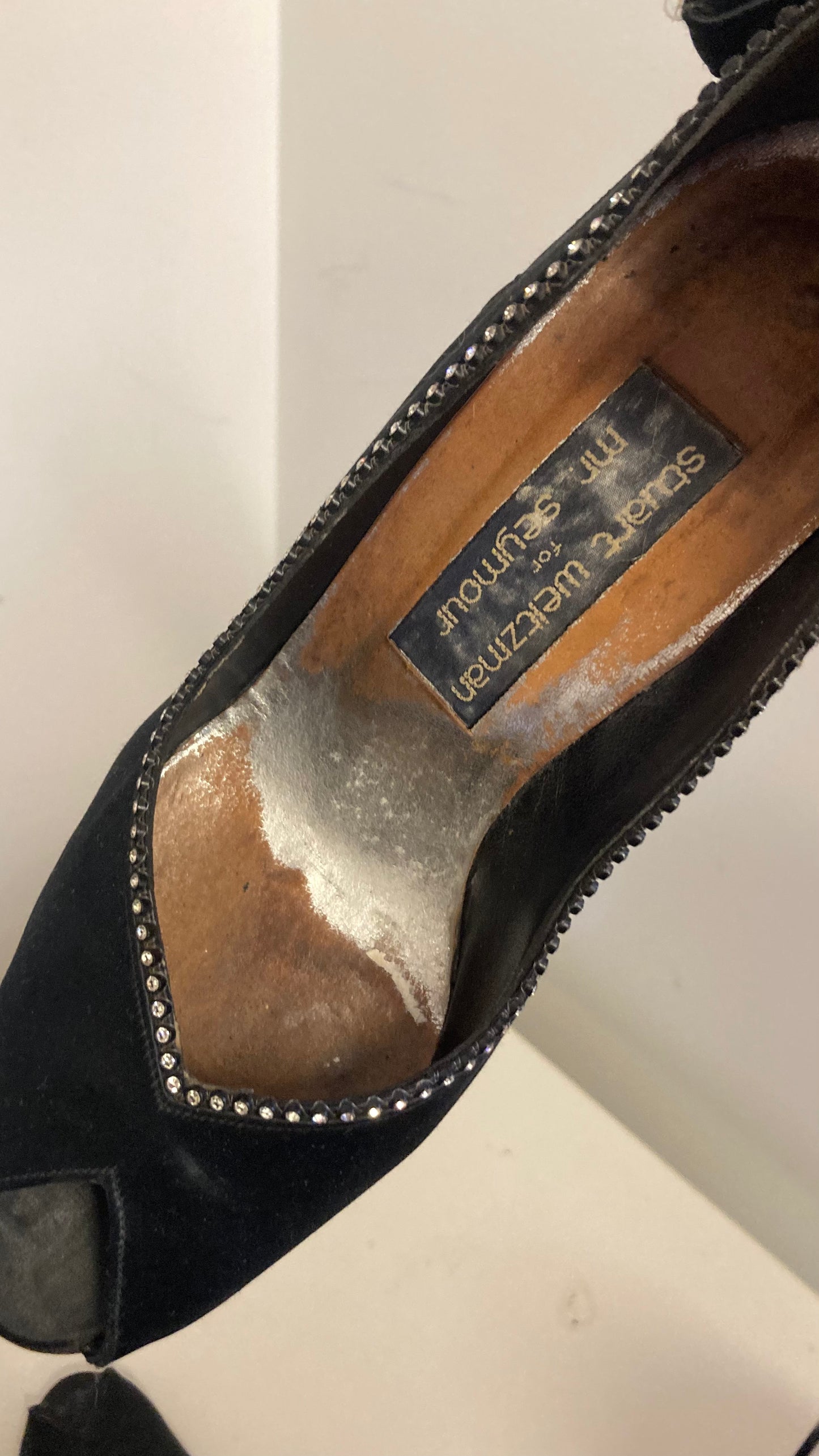 "For Mr Seymour" Black Open Toe Pumps With Sparkly Accents