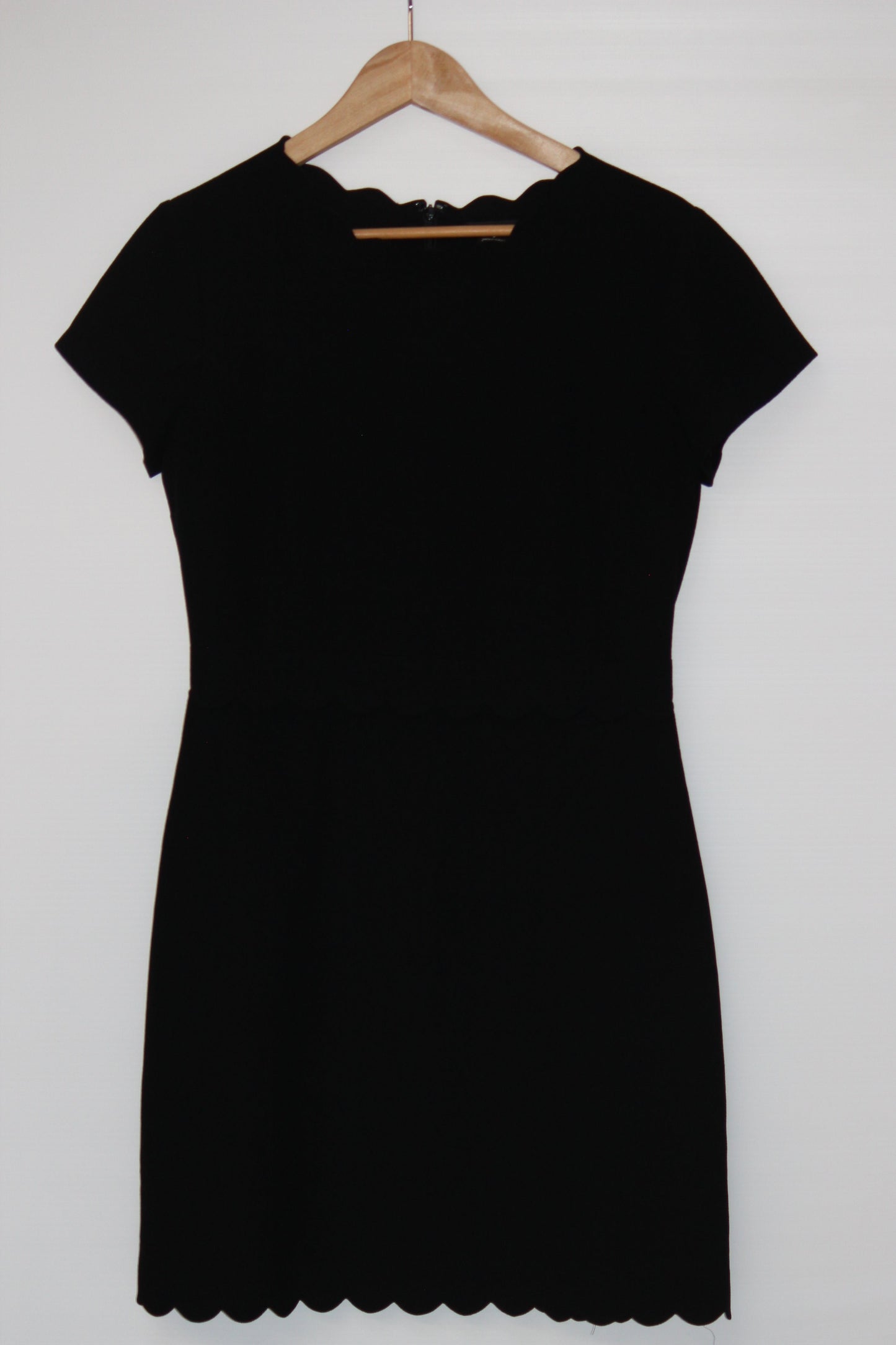 Short Sleeve Black Dress with Scalloped Hems