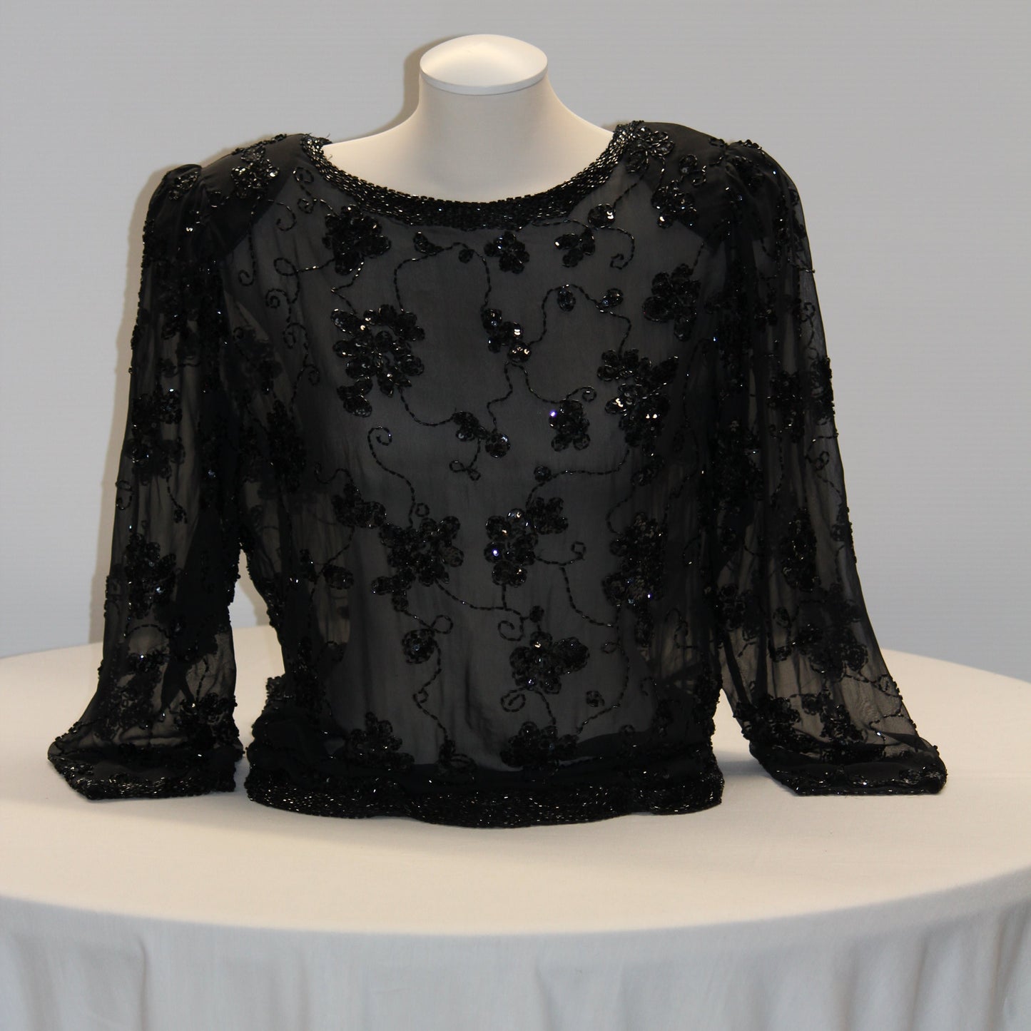 Sheer Beaded Long Sleeve Blouse