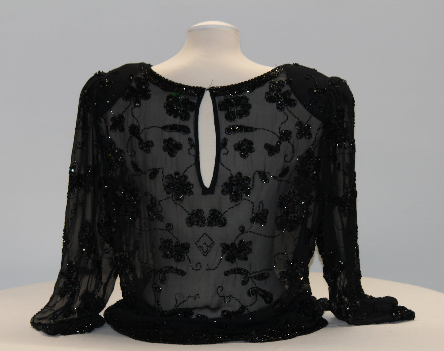 Sheer Beaded Long Sleeve Blouse