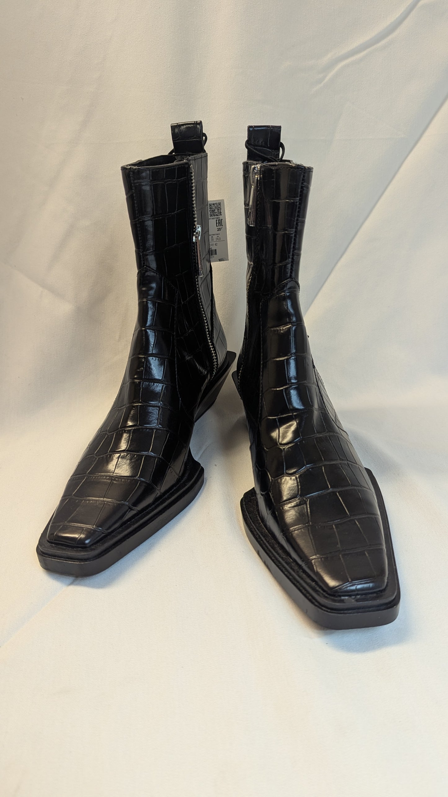 Zara black crocodile embossed ankle boots