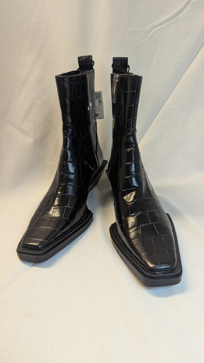 Zara black crocodile embossed ankle boots
