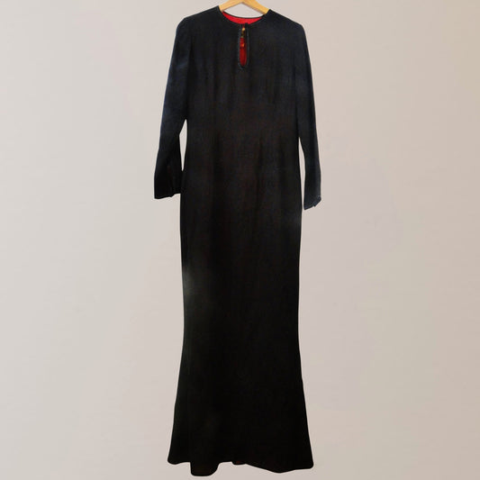 Shangai Tang long dress black and red embroidered