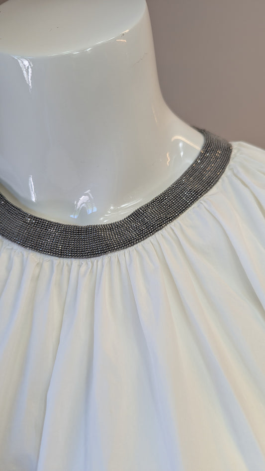 Brunello Cucinelli white beaded neckline blouse