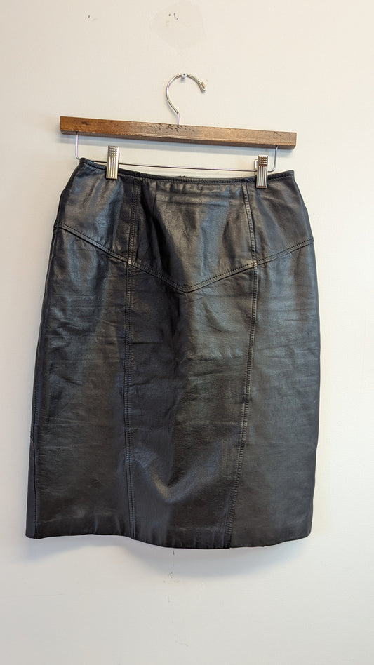 Pelle Cuir Black Leather Pencil Skirt Size 10