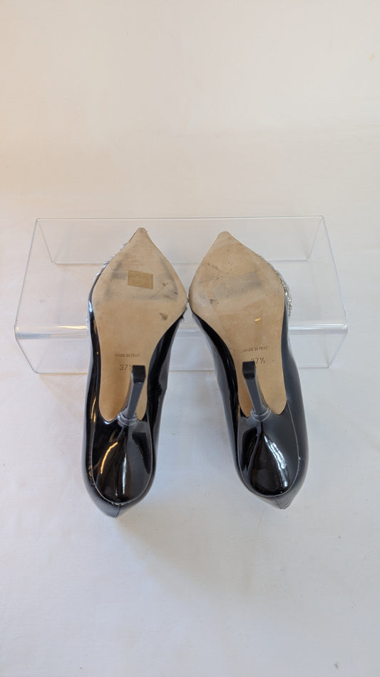 Midnight 00 Black Patent Crystal Pointed Toe Pumps Size 37.5