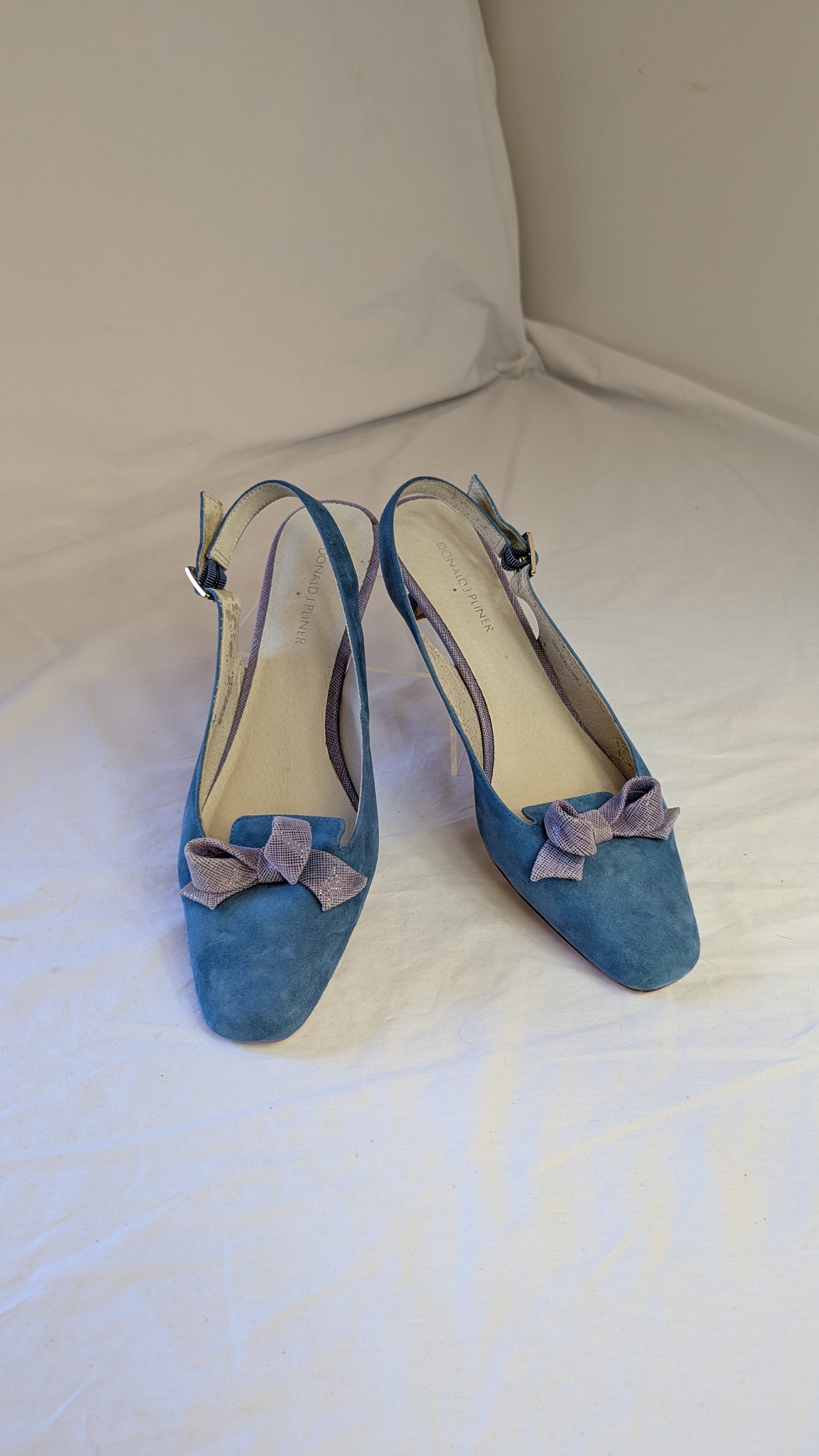Donald J Pliner Blue Suede Slingback Kitten Heels