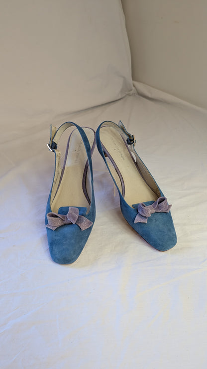 Donald J Pliner Blue Suede Slingback Kitten Heels