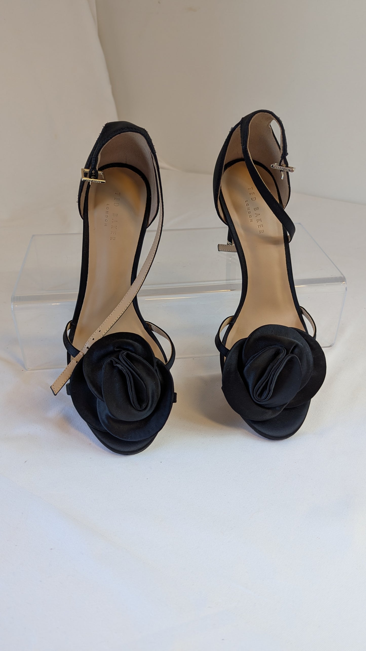 Ted Baker London Black Satin Rose Stiletto Heels