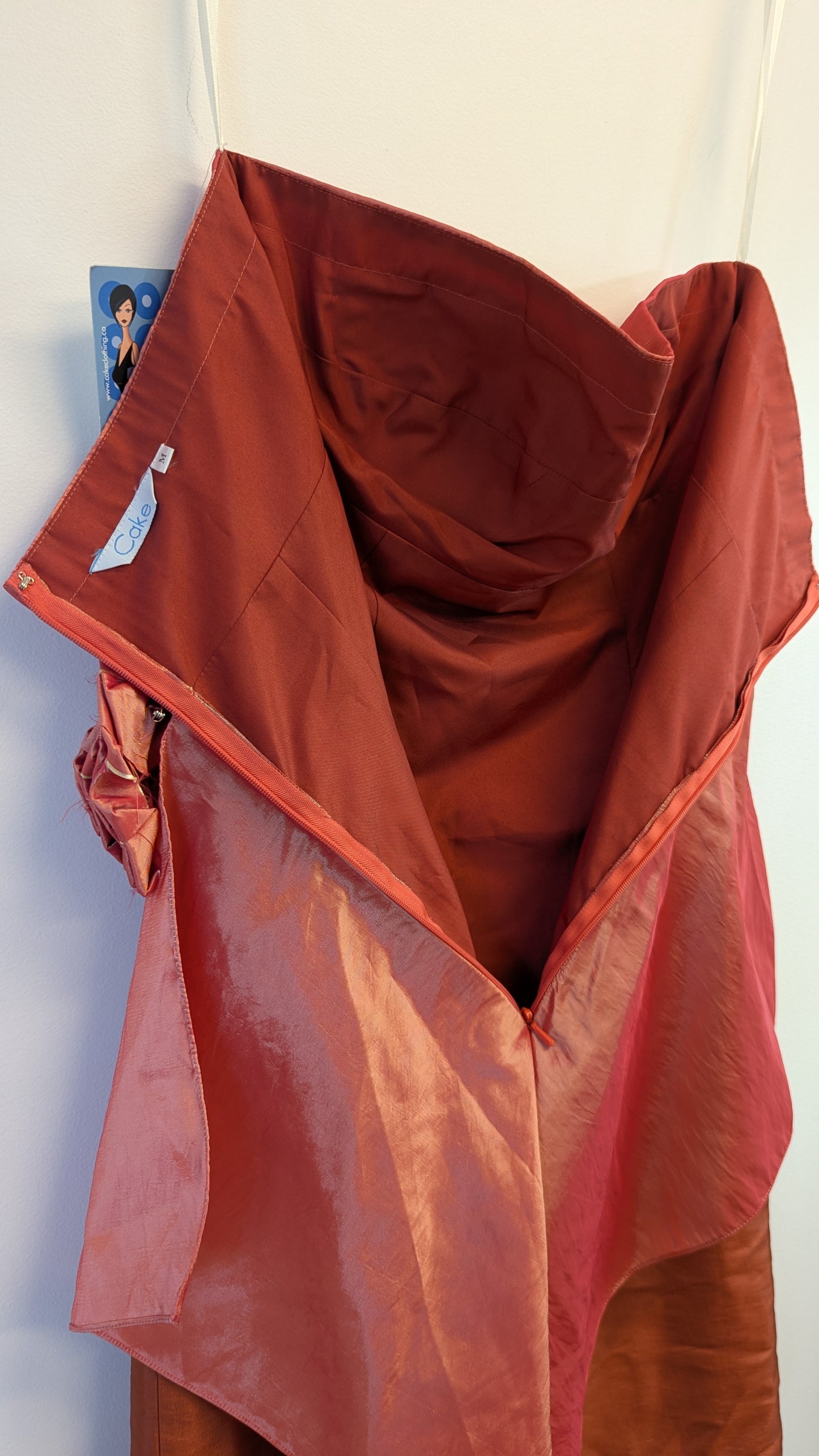 Cake Clothing Rust Two-Tone Strapless Dress Rose Detail Size M