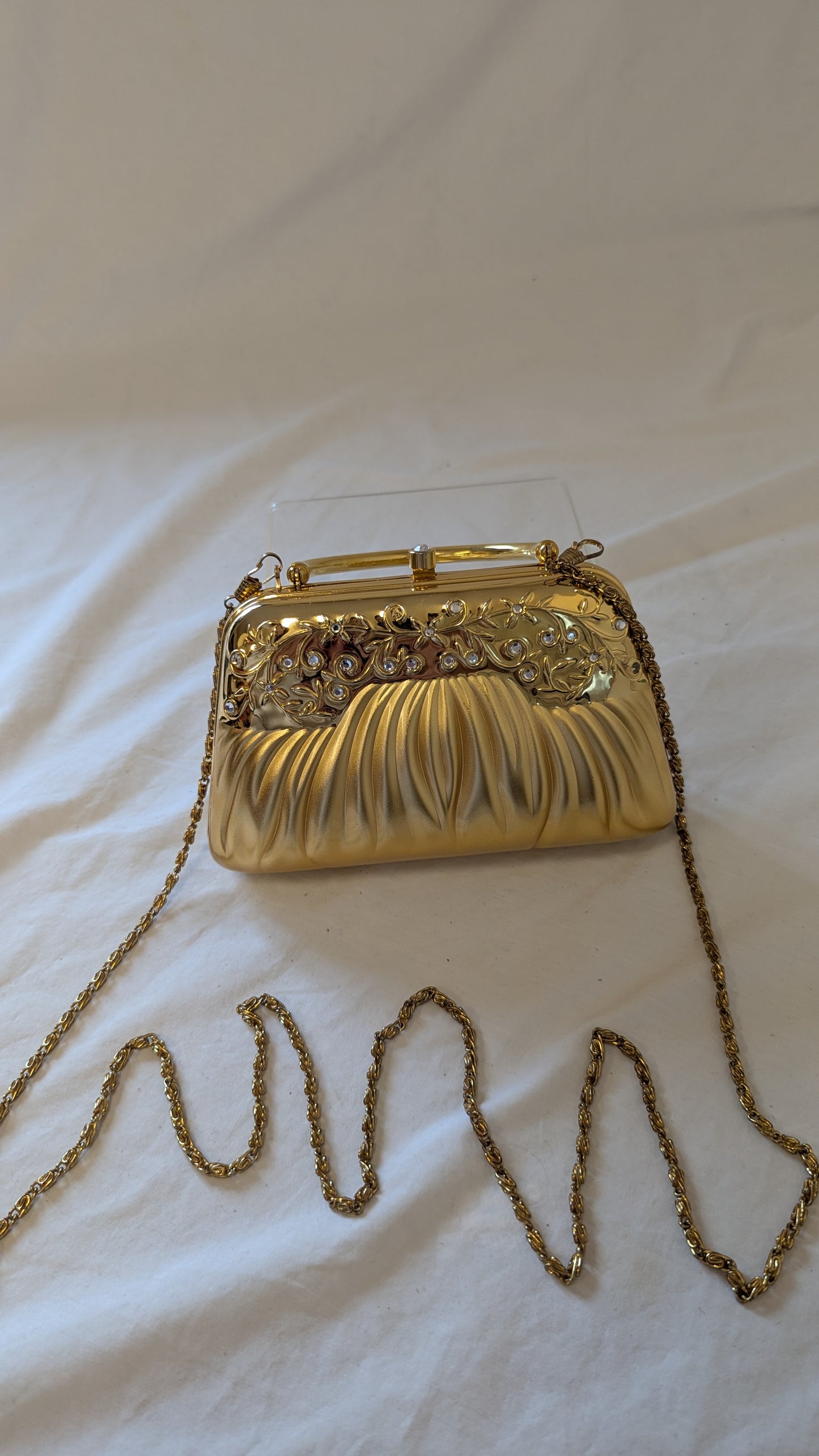 Gold Floral Rhinestone Evening Clutch Bag
