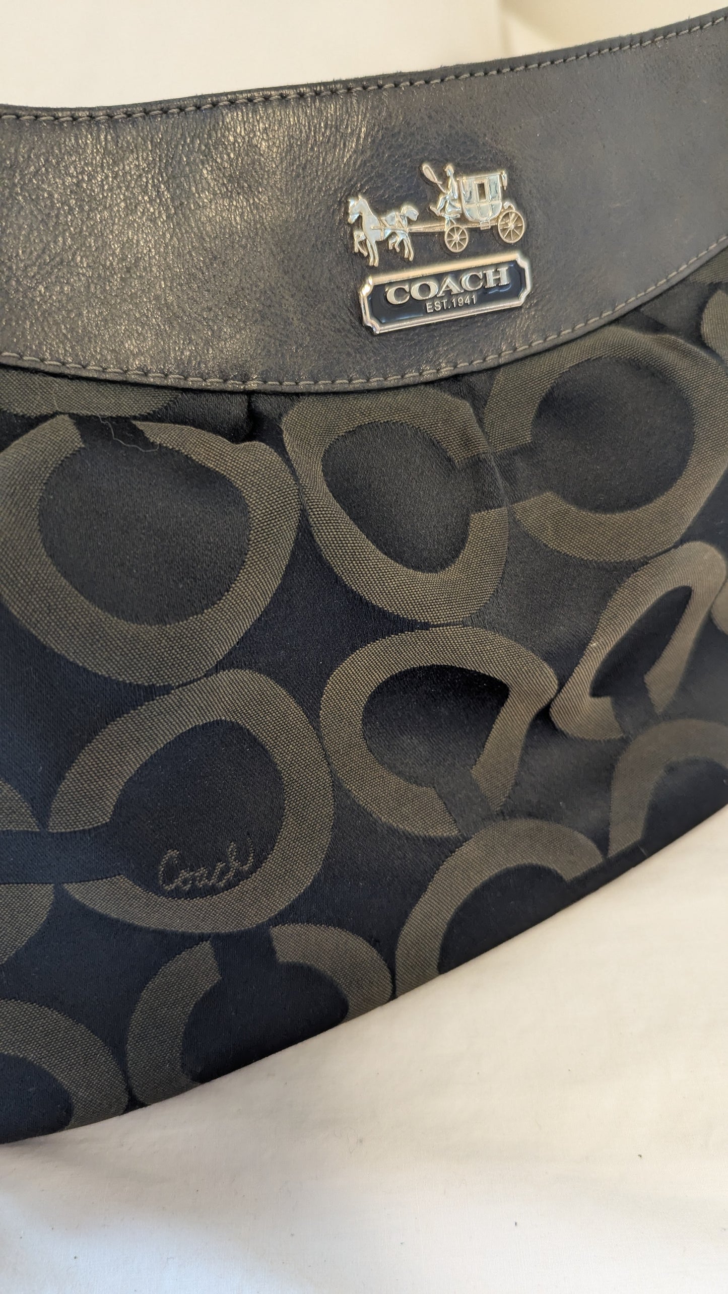 Coach Signature Black Canvas Hobo Bag