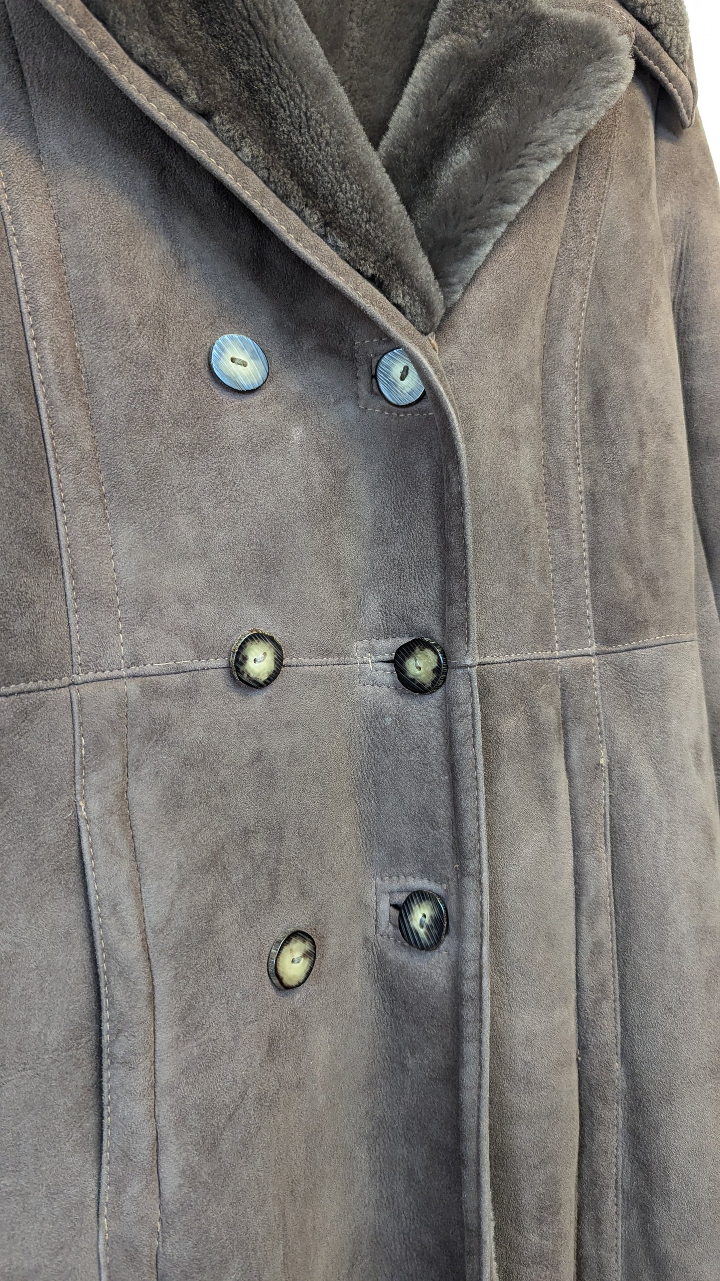 Brown Shearling Double-Breasted Long Coat Size M
