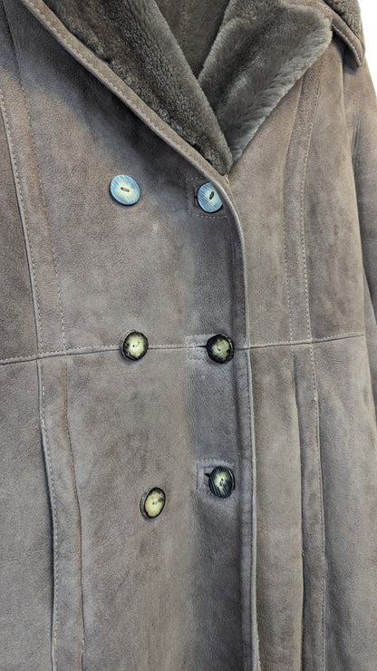 Brown Shearling Double-Breasted Long Coat Size M