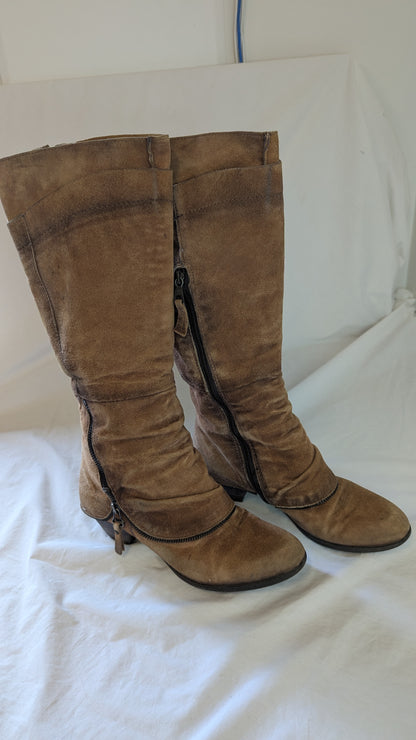 Brown Suede Tall Slouch Boots