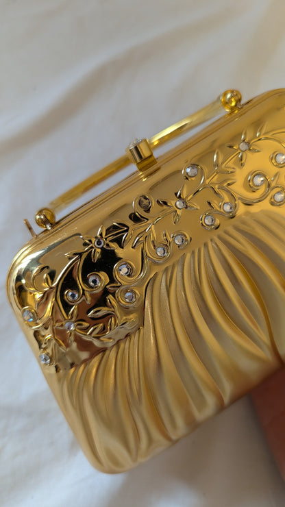Gold Floral Rhinestone Evening Clutch Bag