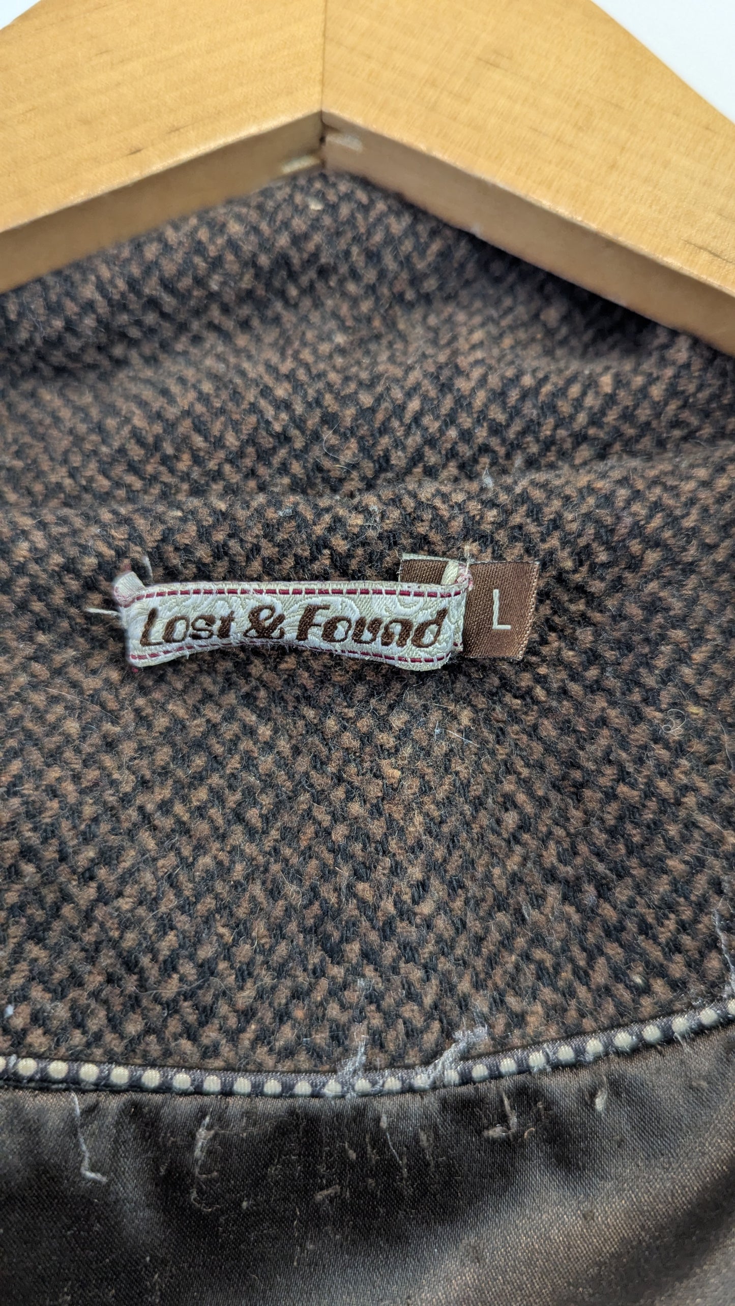 Lost & Found Brown Tweed Hooded Pea Coat Size L