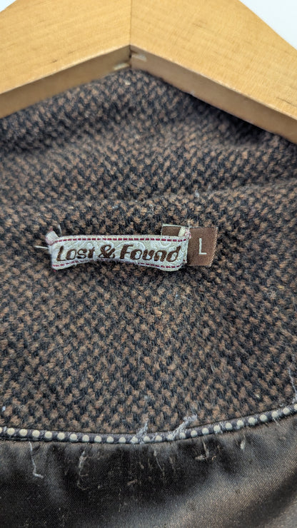 Lost & Found Brown Tweed Hooded Pea Coat Size L