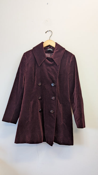 Monix Burgundy Velvet Double-Breasted Pea Coat