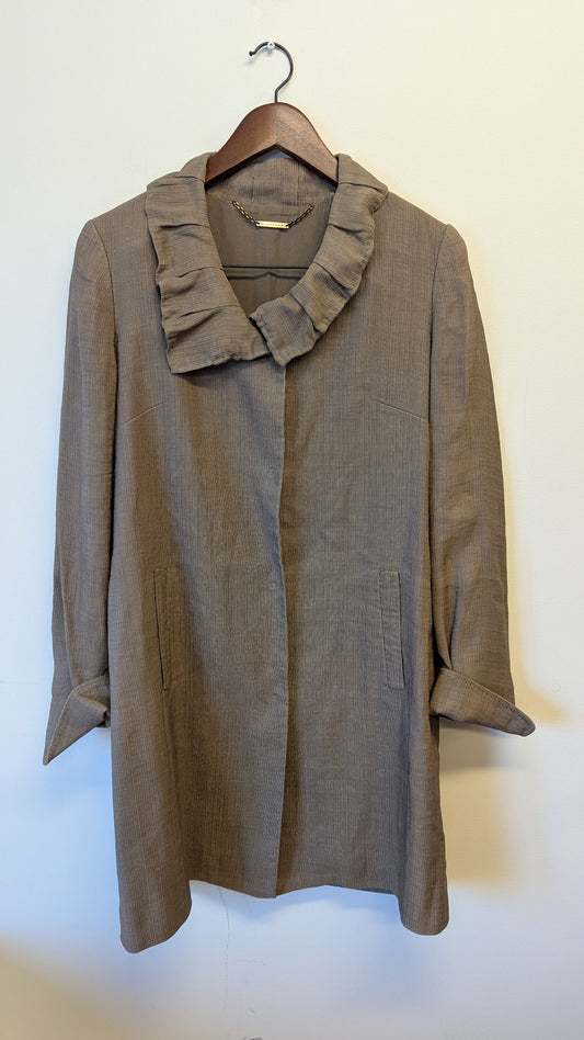 Elie Tahari Ruffled Collar Coat Jacket Brown Taupe